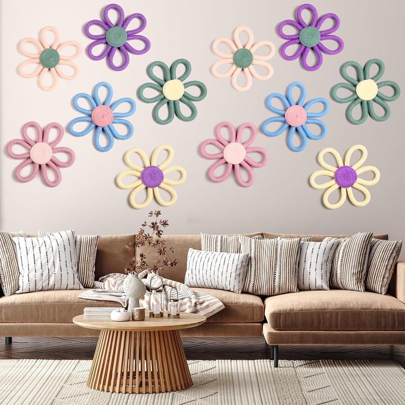 Ripeng 6 Pcs Boho Nursery Decor Flower Daisy Wall Art 6 Inch Woven Macrame Wall Hanging Bohemian Flower Decor Daisy Nursery for Baby Girls Kids Home Bedroom(Vivid Colors) - Image 5